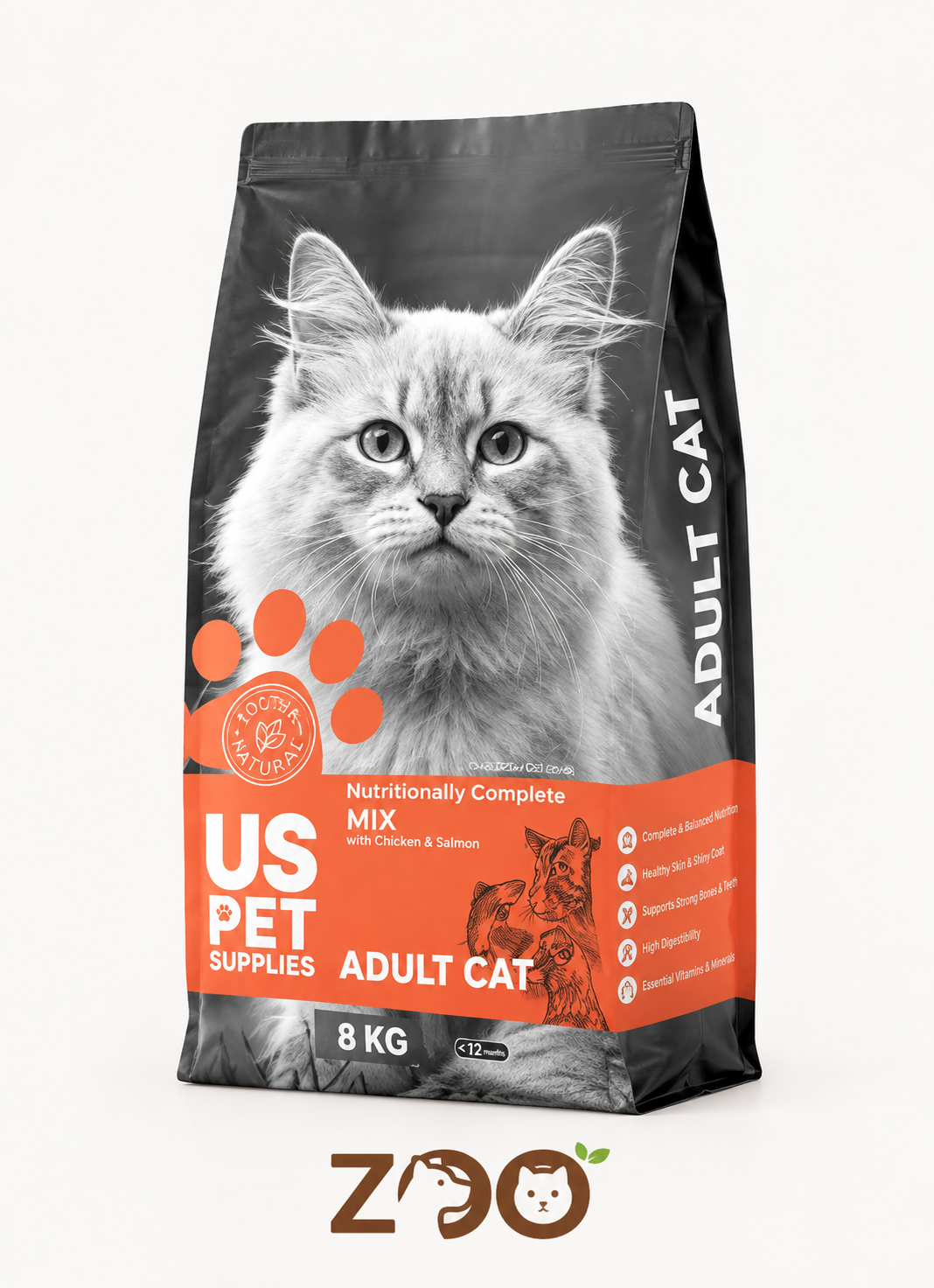 غذای خشک کیتن یو اس پت (US Pet) | طعم میکس گوشت، مرغ و ماهی